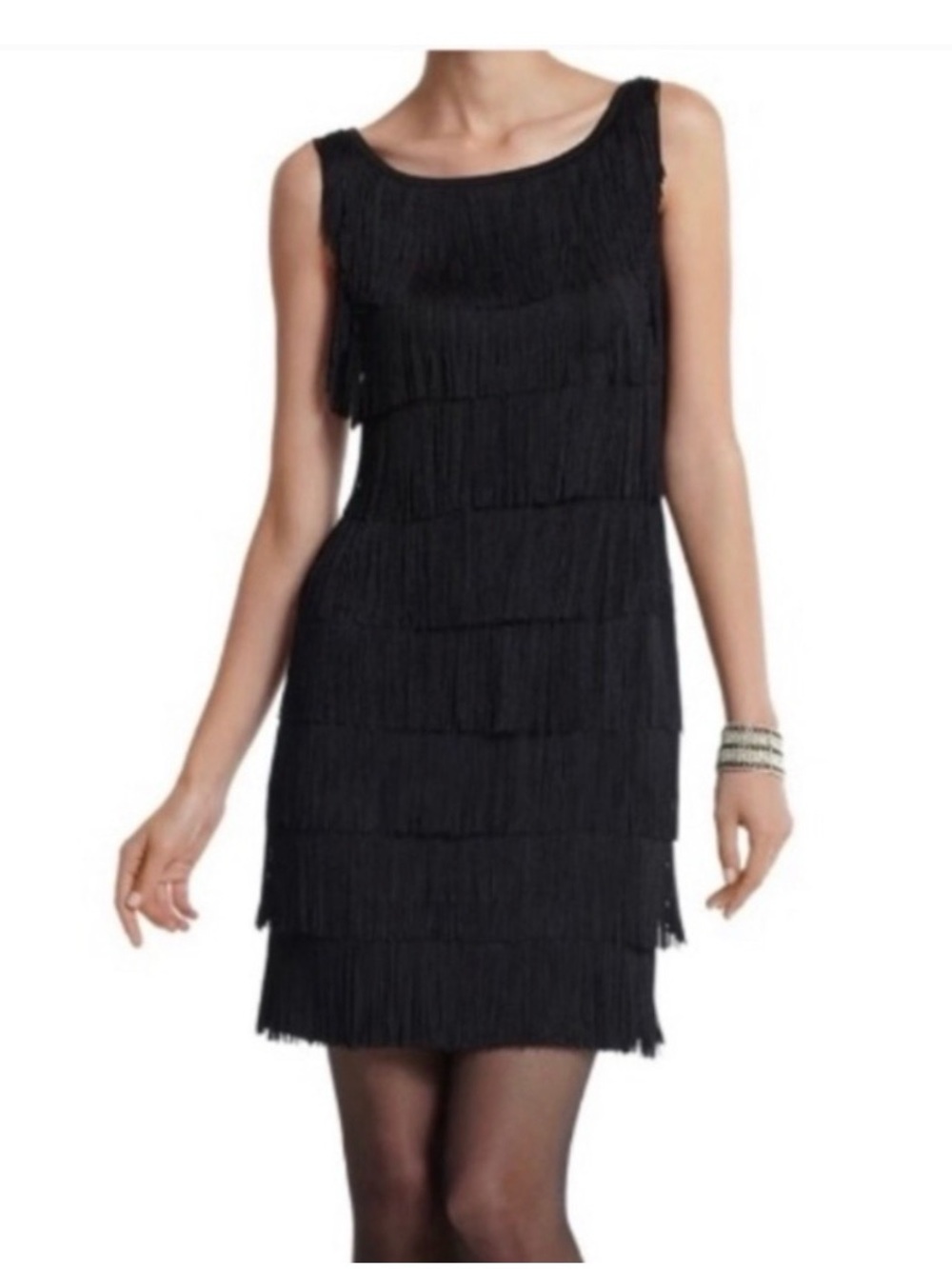 Fringe Dress cocktail flapper costume Mini Dress 1920s WHBM black sz m